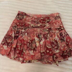 LoveShackFancy Pink and Gold Floral Skirt
